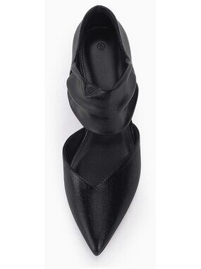 Women's Cool Black Low Kitten Heel Dress Shoes Pointed Toe Slip on Ankle Strap